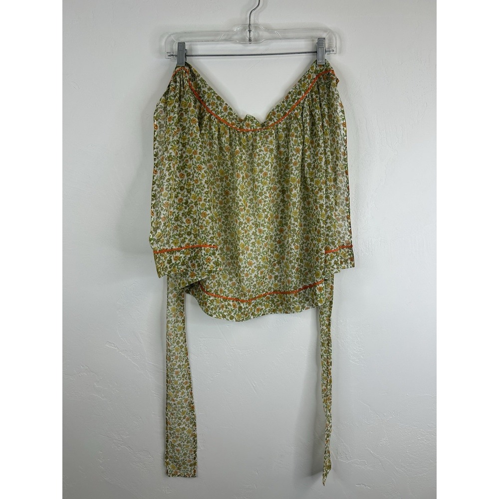 Vintage 70s Retro Floral Sheer Half Apron Long Ties Cottagecore One Size‎ Boho